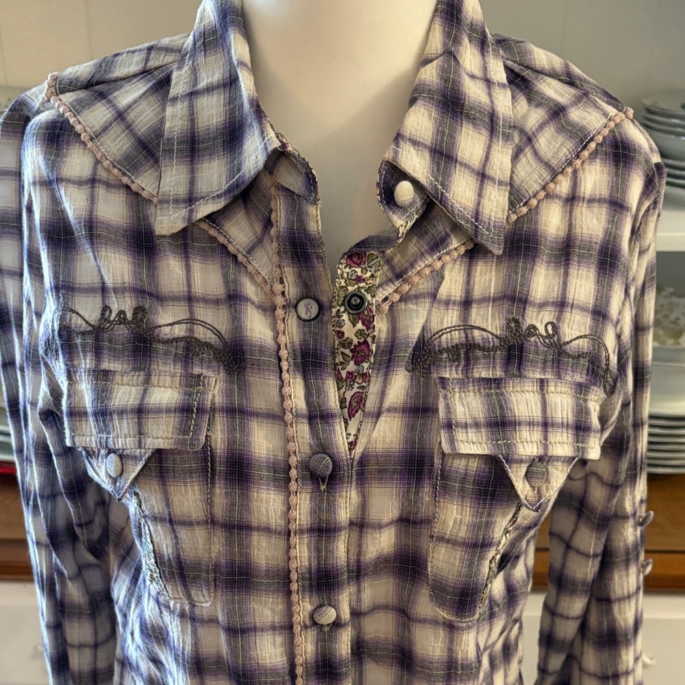 Roar Purple Plaid Button Down Shirt